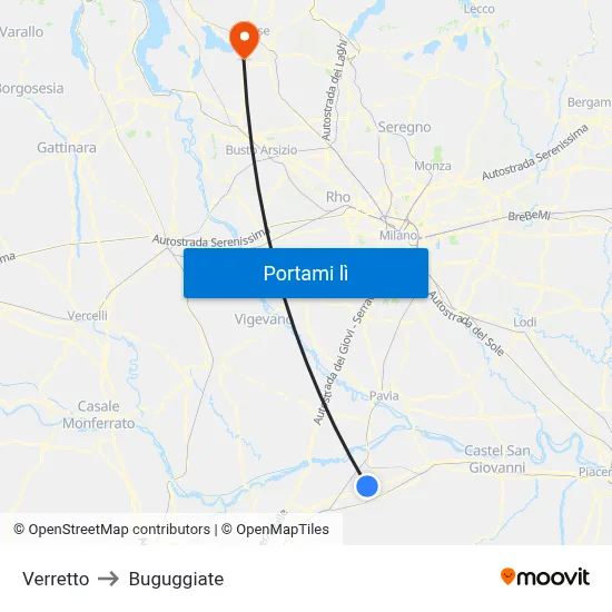 Verretto to Buguggiate map