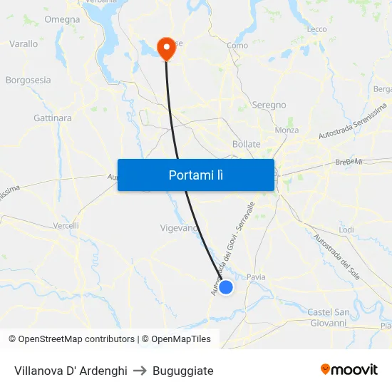 Villanova D' Ardenghi to Buguggiate map
