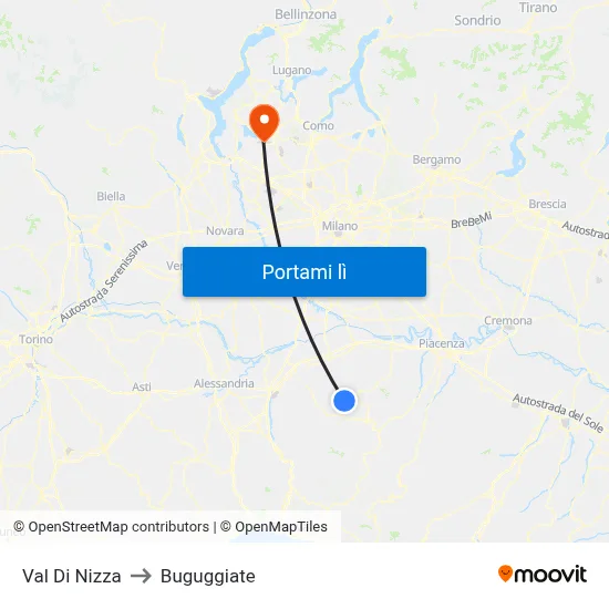 Val Di Nizza to Buguggiate map