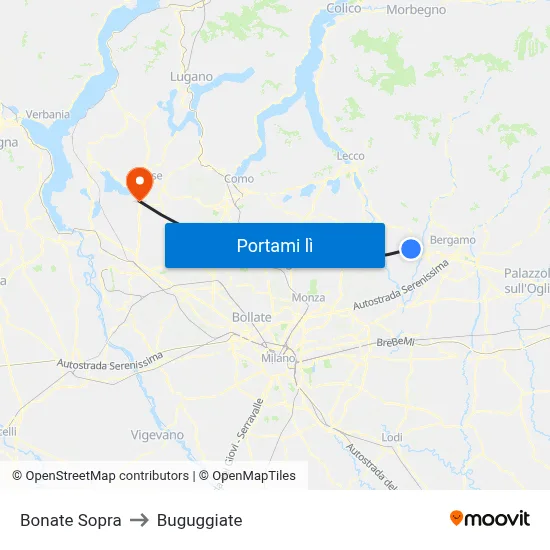 Bonate Sopra to Buguggiate map
