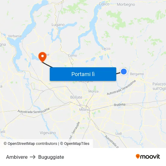Ambivere to Buguggiate map