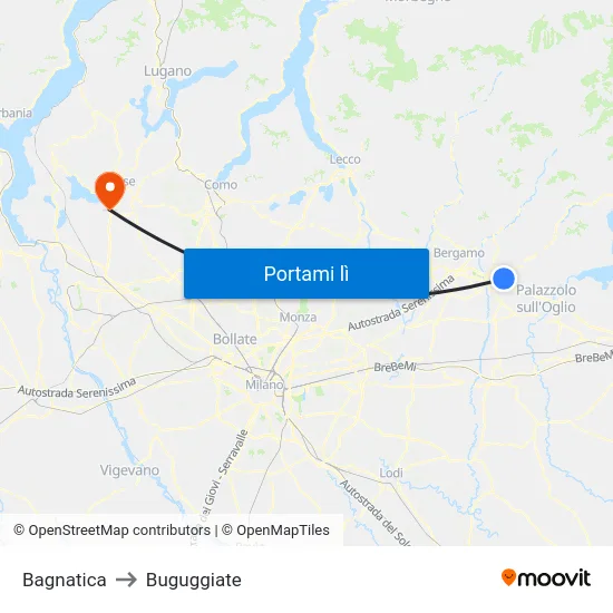 Bagnatica to Buguggiate map