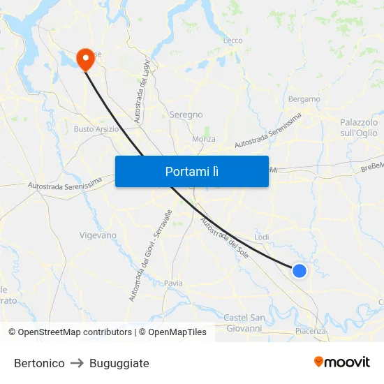 Bertonico to Buguggiate map