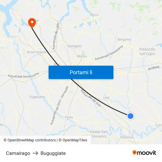 Camairago to Buguggiate map