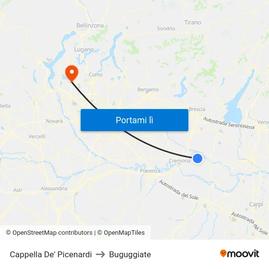 Cappella De' Picenardi to Buguggiate map