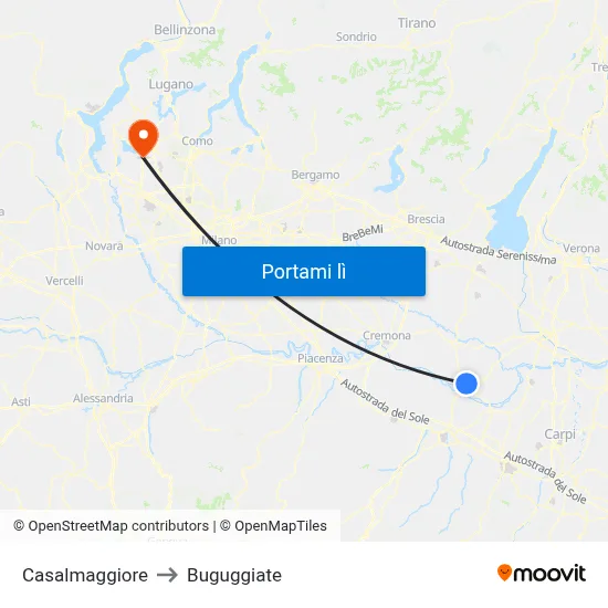 Casalmaggiore to Buguggiate map