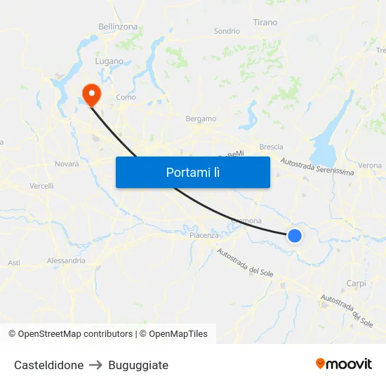 Casteldidone to Buguggiate map