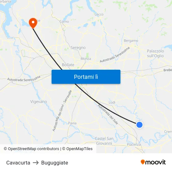 Cavacurta to Buguggiate map