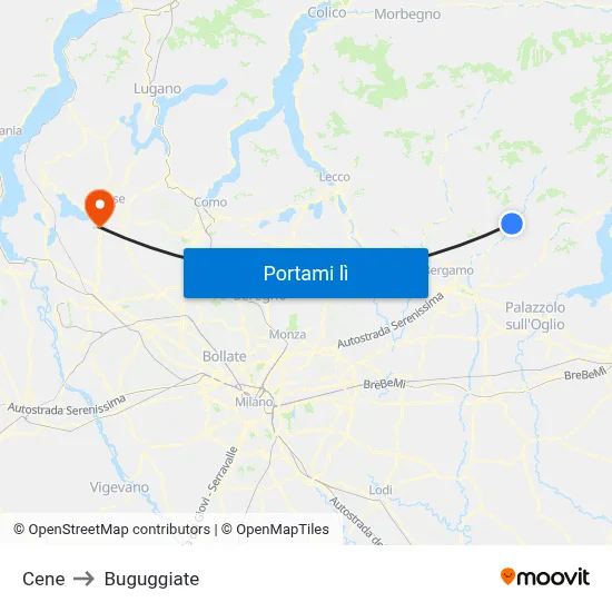Cene to Buguggiate map