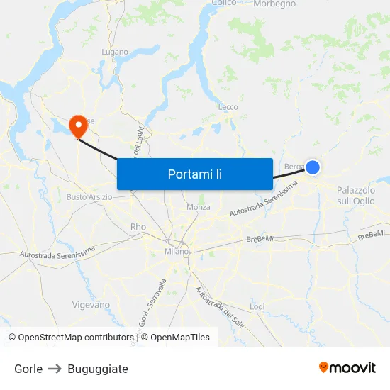 Gorle to Buguggiate map