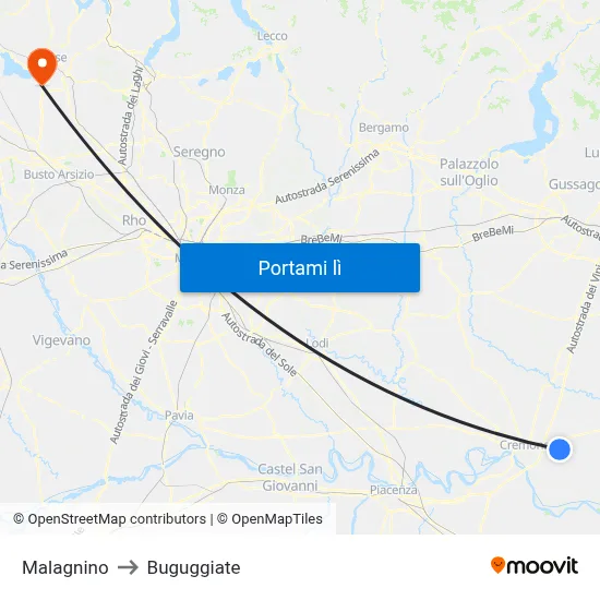 Malagnino to Buguggiate map