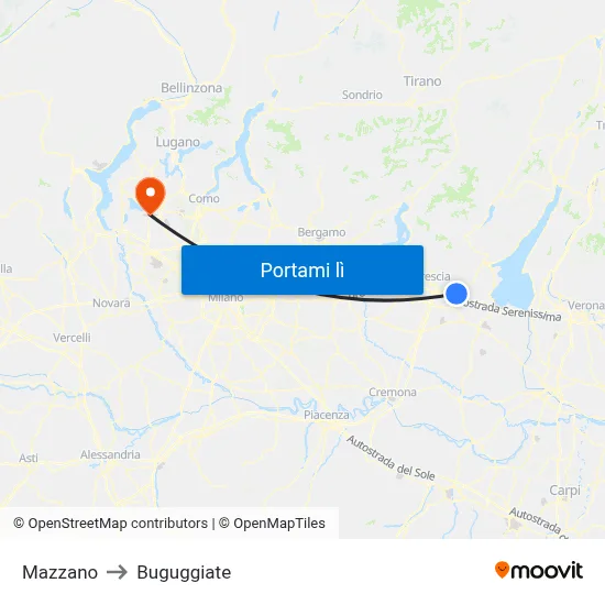 Mazzano to Buguggiate map