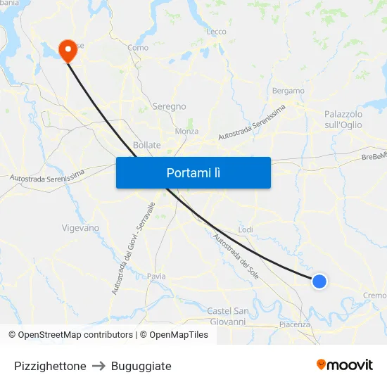 Pizzighettone to Buguggiate map