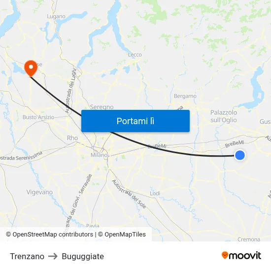 Trenzano to Buguggiate map