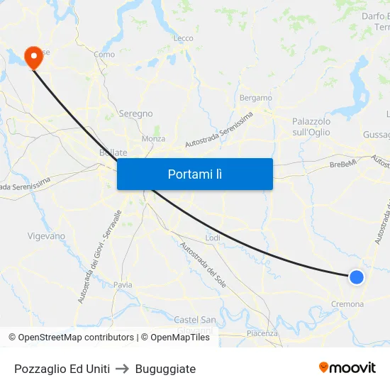 Pozzaglio Ed Uniti to Buguggiate map