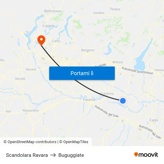 Scandolara Ravara to Buguggiate map