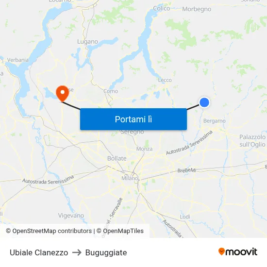 Ubiale Clanezzo to Buguggiate map