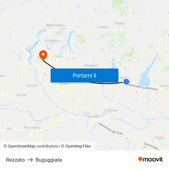 Rezzato to Buguggiate map
