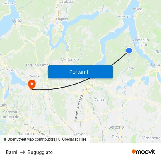 Barni to Buguggiate map