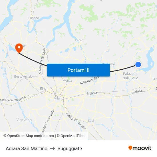 Adrara San Martino to Buguggiate map
