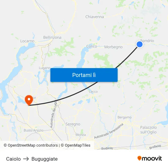 Caiolo to Buguggiate map