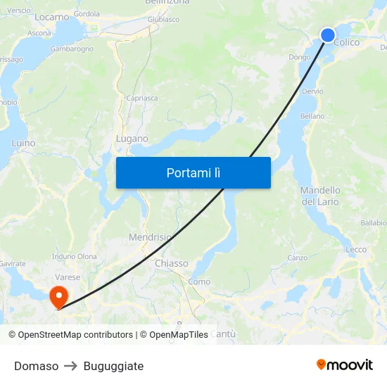 Domaso to Buguggiate map