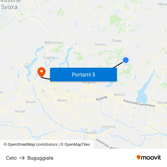 Ceto to Buguggiate map