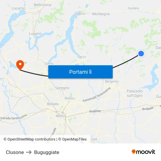 Clusone to Buguggiate map