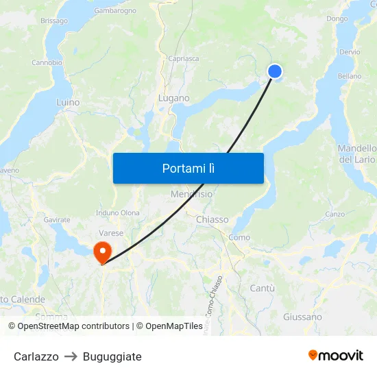 Carlazzo to Buguggiate map