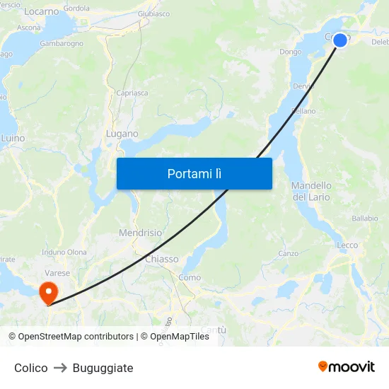 Colico to Buguggiate map
