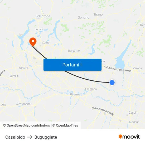 Casaloldo to Buguggiate map