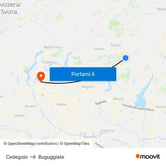 Cedegolo to Buguggiate map