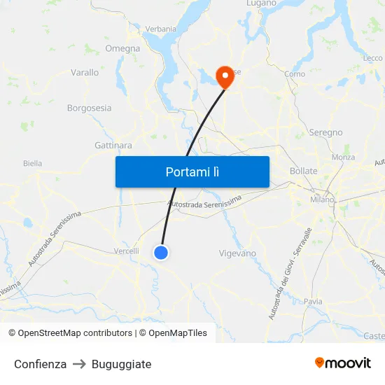 Confienza to Buguggiate map