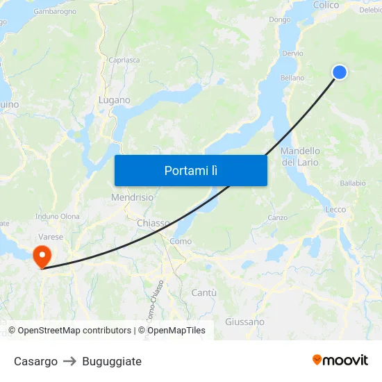 Casargo to Buguggiate map