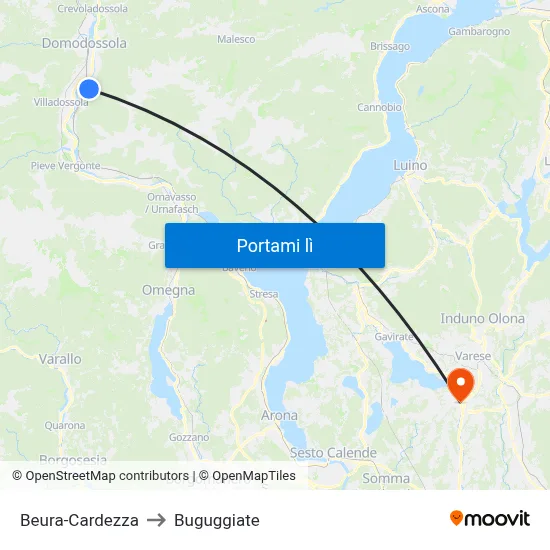 Beura-Cardezza to Buguggiate map