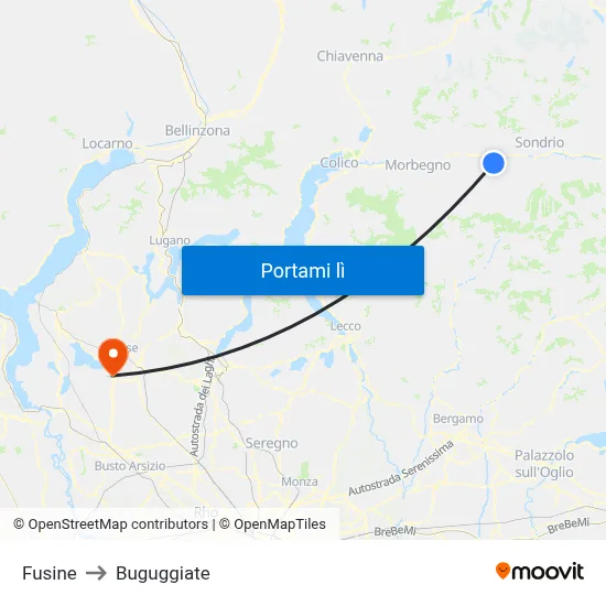 Fusine to Buguggiate map