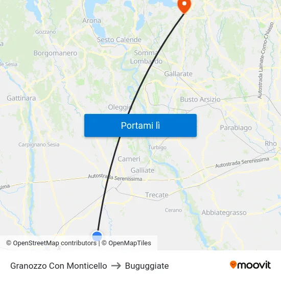 Granozzo Con Monticello to Buguggiate map