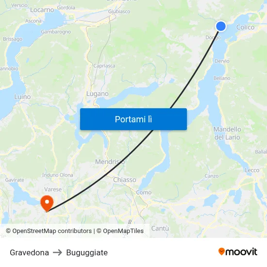 Gravedona to Buguggiate map