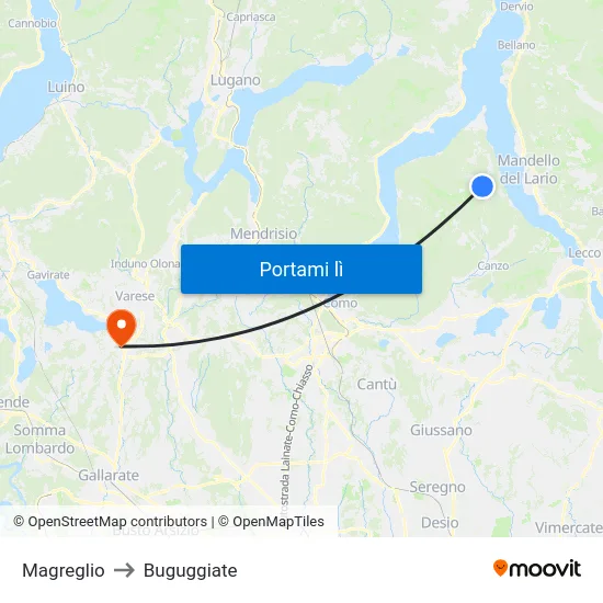 Magreglio to Buguggiate map