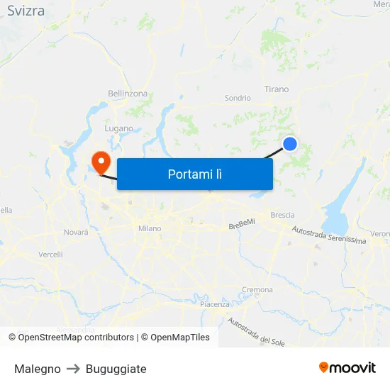 Malegno to Buguggiate map