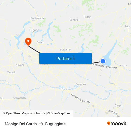 Moniga Del Garda to Buguggiate map