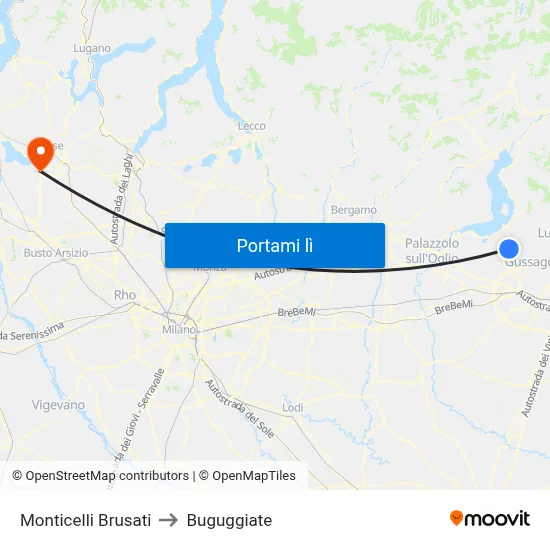 Monticelli Brusati to Buguggiate map