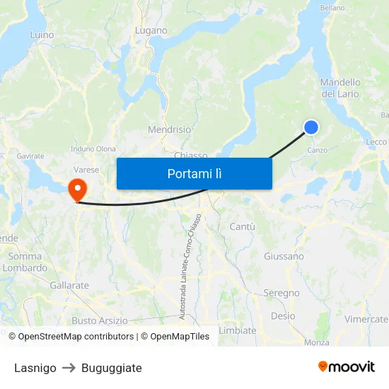 Lasnigo to Buguggiate map