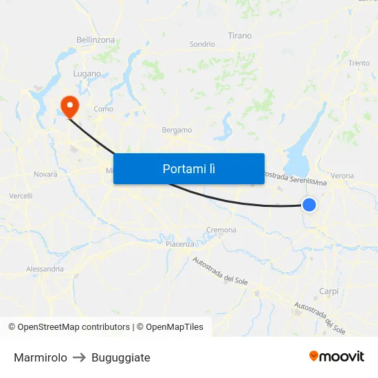 Marmirolo to Buguggiate map