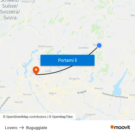 Lovero to Buguggiate map
