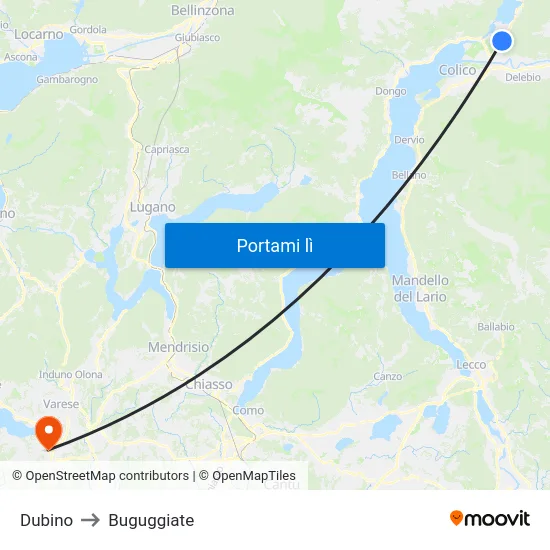 Dubino to Buguggiate map