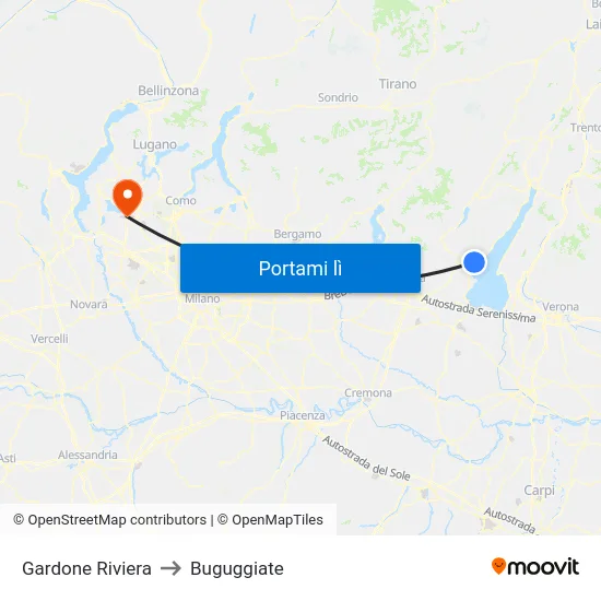 Gardone Riviera to Buguggiate map