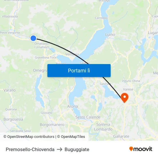 Premosello-Chiovenda to Buguggiate map