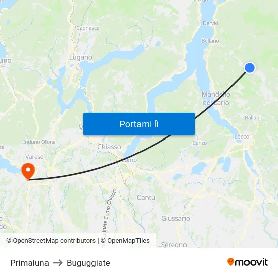 Primaluna to Buguggiate map