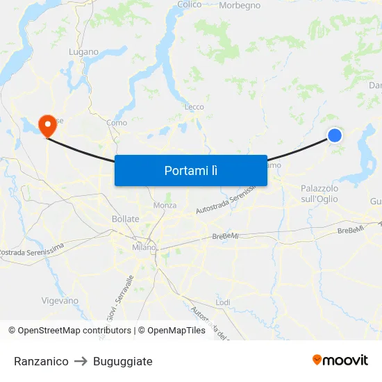 Ranzanico to Buguggiate map